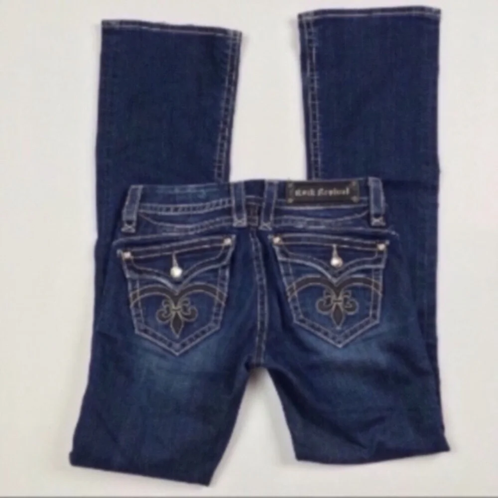 Rock Revival Sasha Dark‎ Denim Boot Crystal Jeans Women’s Size 26